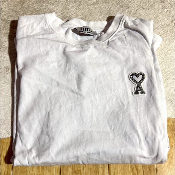 AMI Paris Unisex logo Silver Rhinestone Rare Logo Cotton T-shirt in White Size M - Picture 5 of 5